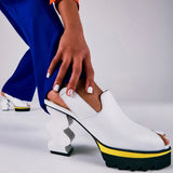 White heel with black & yellow sole model