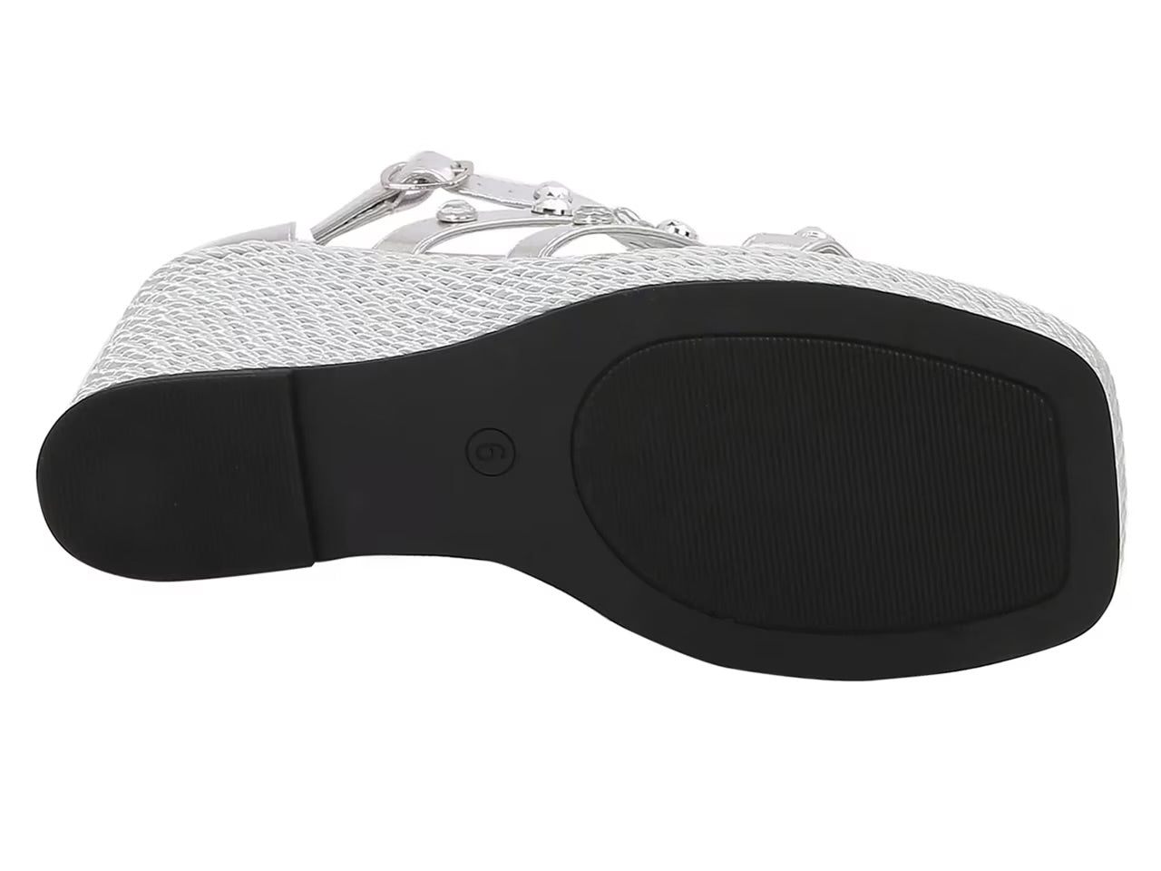 Silver wedge sandal with platform sole sole