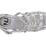 Silver wedge sandal with platform sole top view