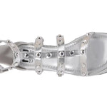 Silver wedge sandal with platform sole top view