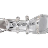 Silver wedge sandal with platform sole top view