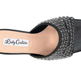 Black embellished high-heeled shoes top view