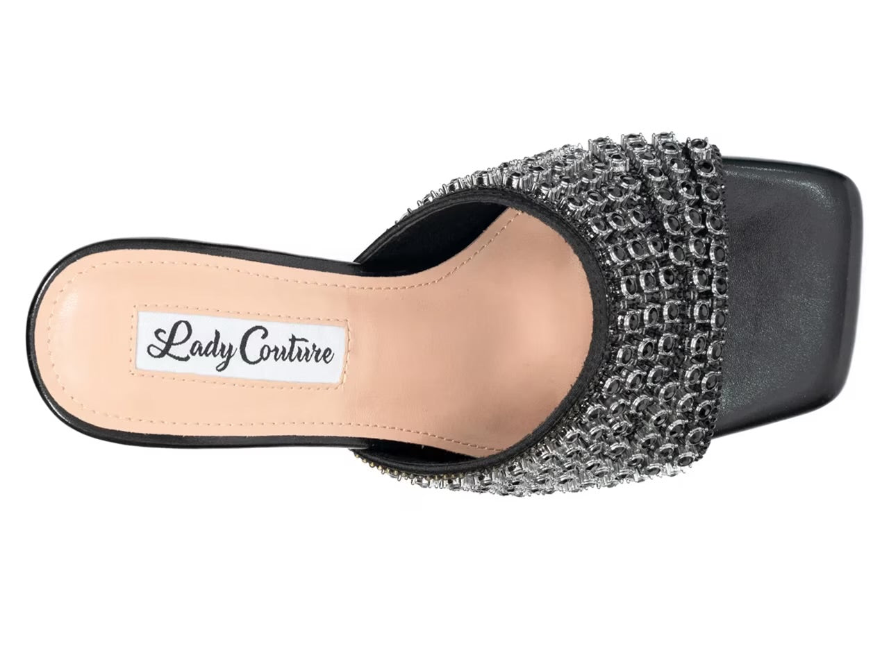 Black embellished high-heeled shoes top view