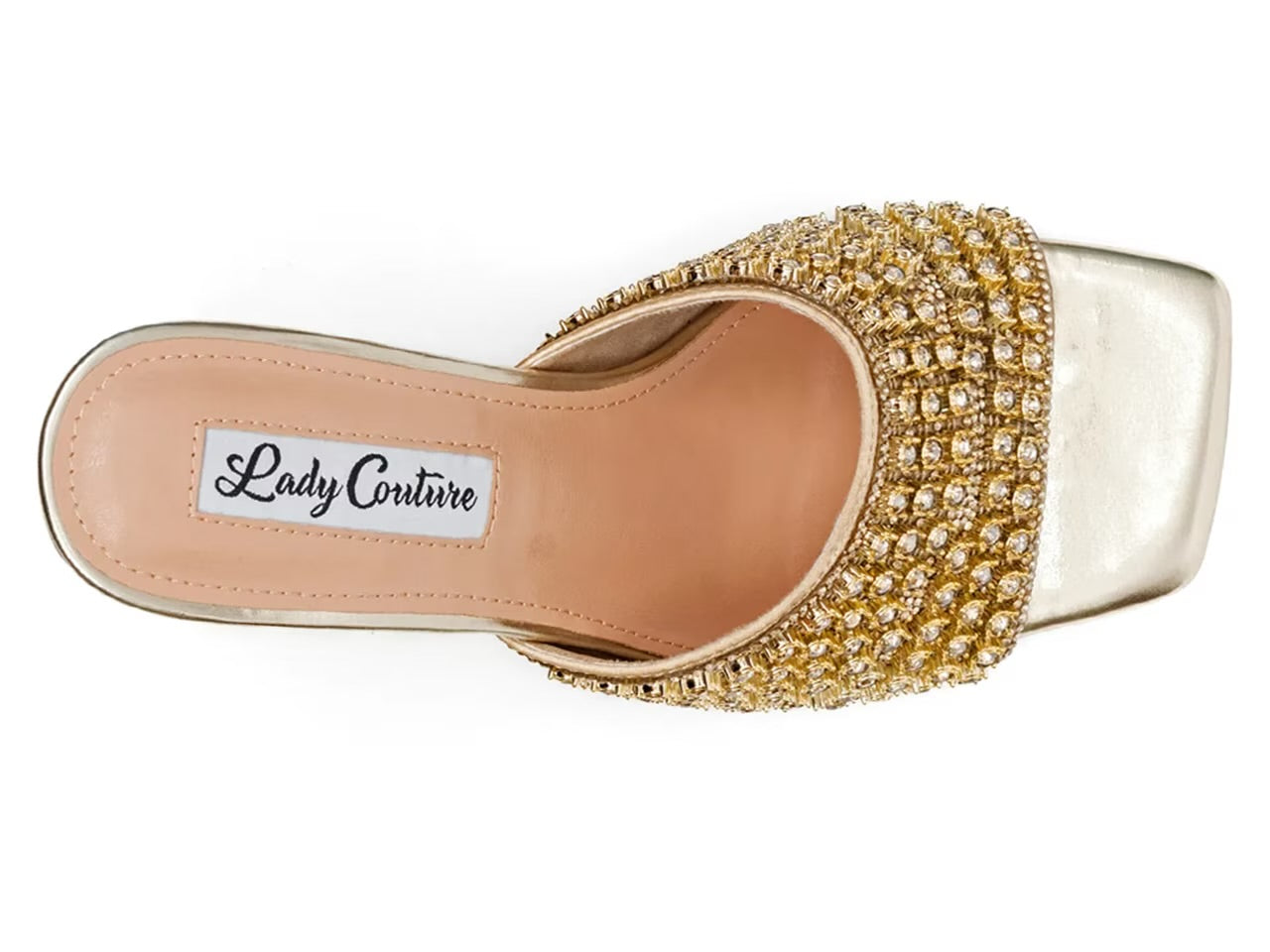 Gold embellished high-heeled shoe top view