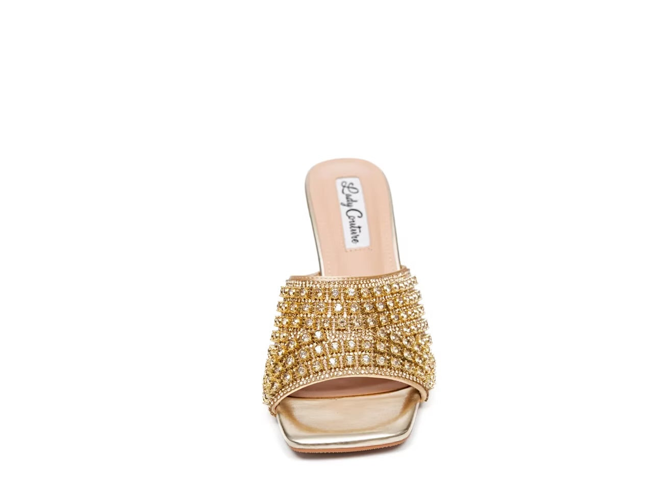 Gold embellished high-heeled shoe toe box