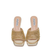 Gold embellished high-heeled shoe pair