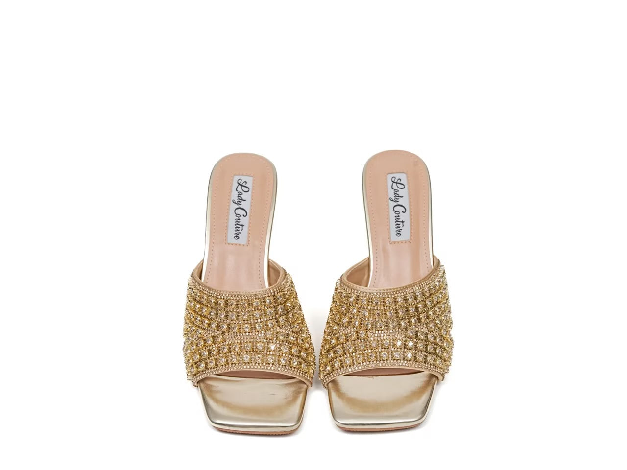 Gold embellished high-heeled shoe pair