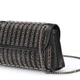 Black beaded patterned handbag with black chain strap side view