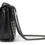Black beaded patterned handbag with black chain strap side view 2