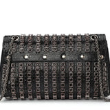 Black beaded patterned handbag with black chain strap back