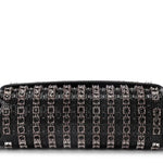 Black beaded patterned handbag with black chain strap bottom