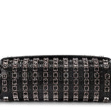 Black beaded patterned handbag with black chain strap bottom