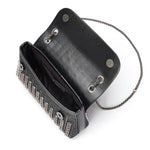 Black beaded patterned handbag with black chain strap opening