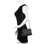 Black beaded patterned handbag with black chain strap model