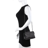 Black beaded patterned handbag with black chain strap model