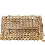 Gold and silver beaded handbag with gold chain strap close-up