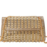 Gold and silver beaded handbag with gold chain strap close-up