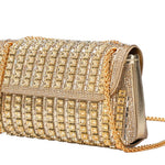 Gold and silver beaded handbag with gold chain strap side view