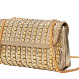 Gold and silver beaded handbag with gold chain strap side view