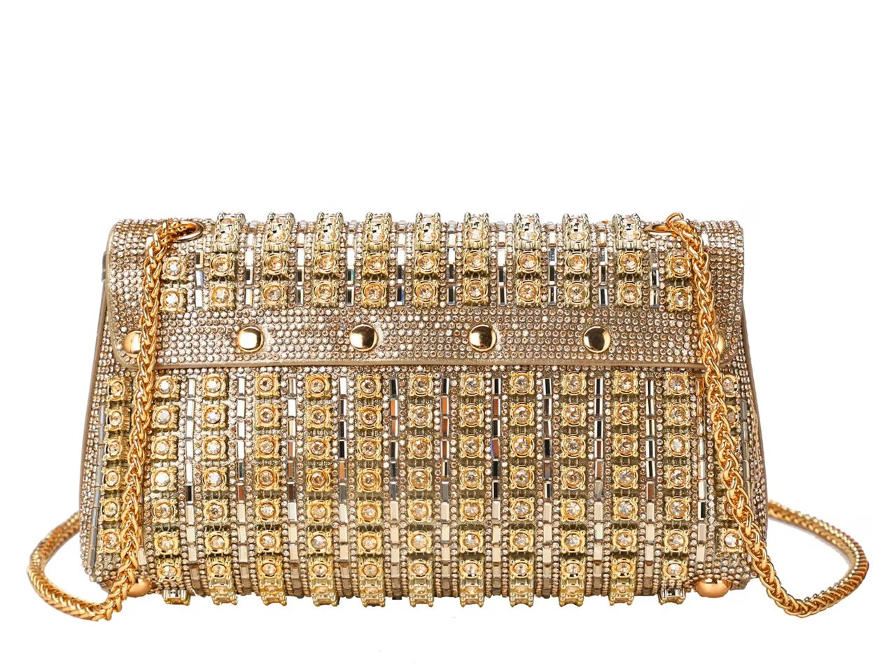 Gold and silver beaded handbag with gold chain strap back