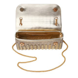 Gold and silver beaded handbag with gold chain strap opening