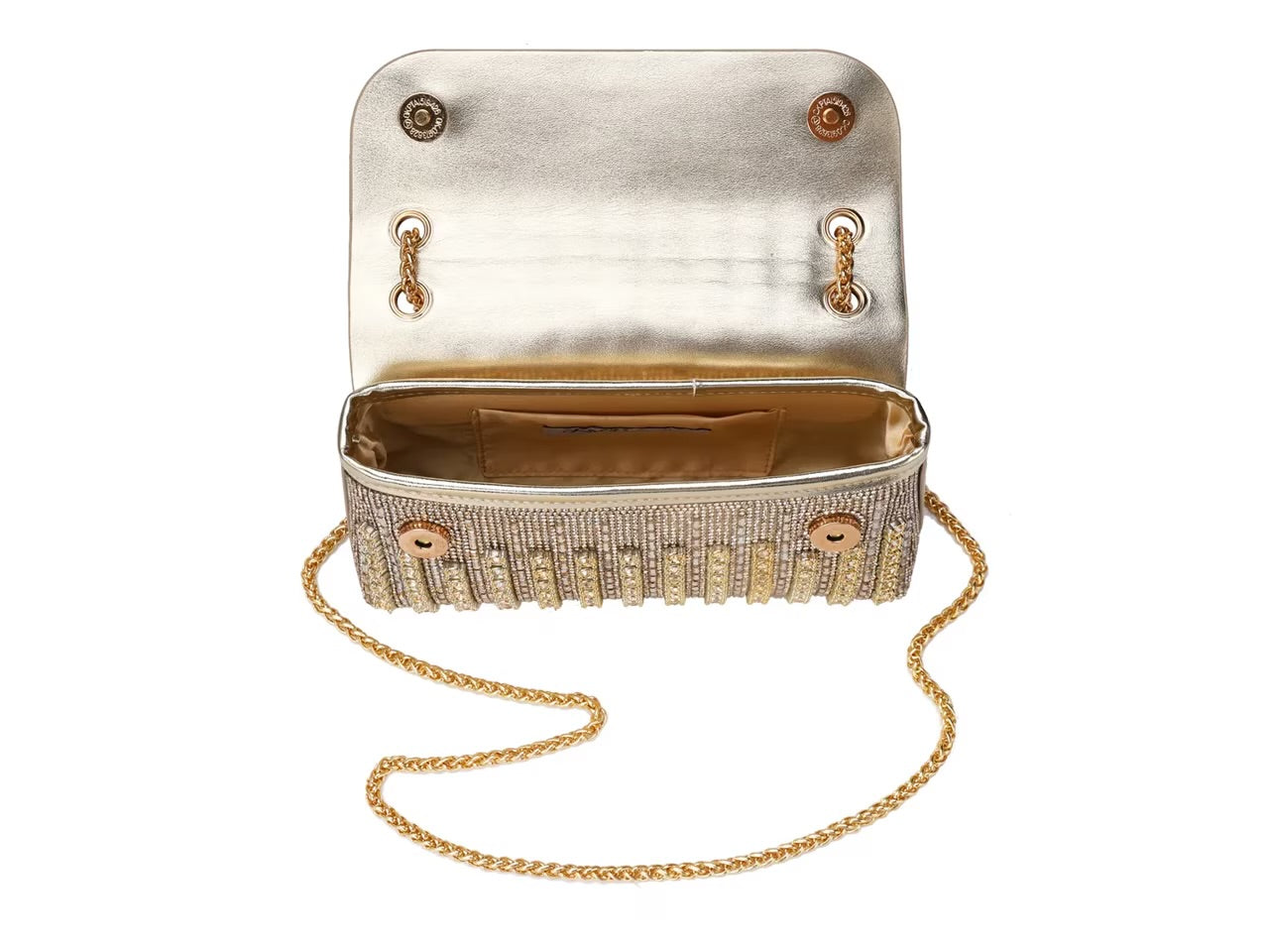 Gold and silver beaded handbag with gold chain strap opening