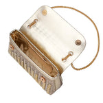 Gold and silver beaded handbag with gold chain strap opening alt view