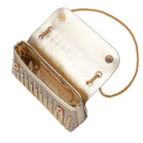 Gold and silver beaded handbag with gold chain strap opening alt view
