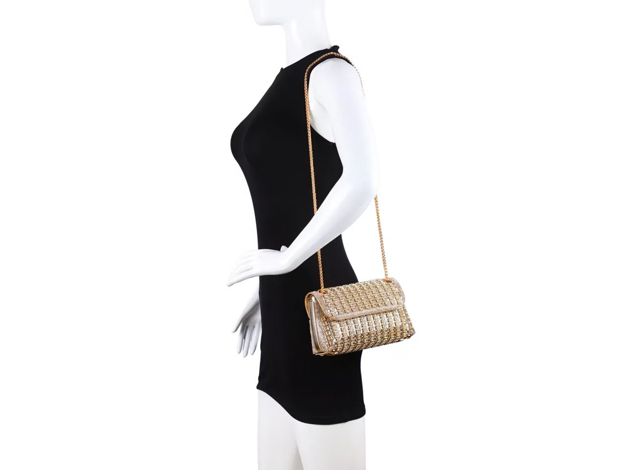 Gold and silver beaded handbag with gold chain strap model