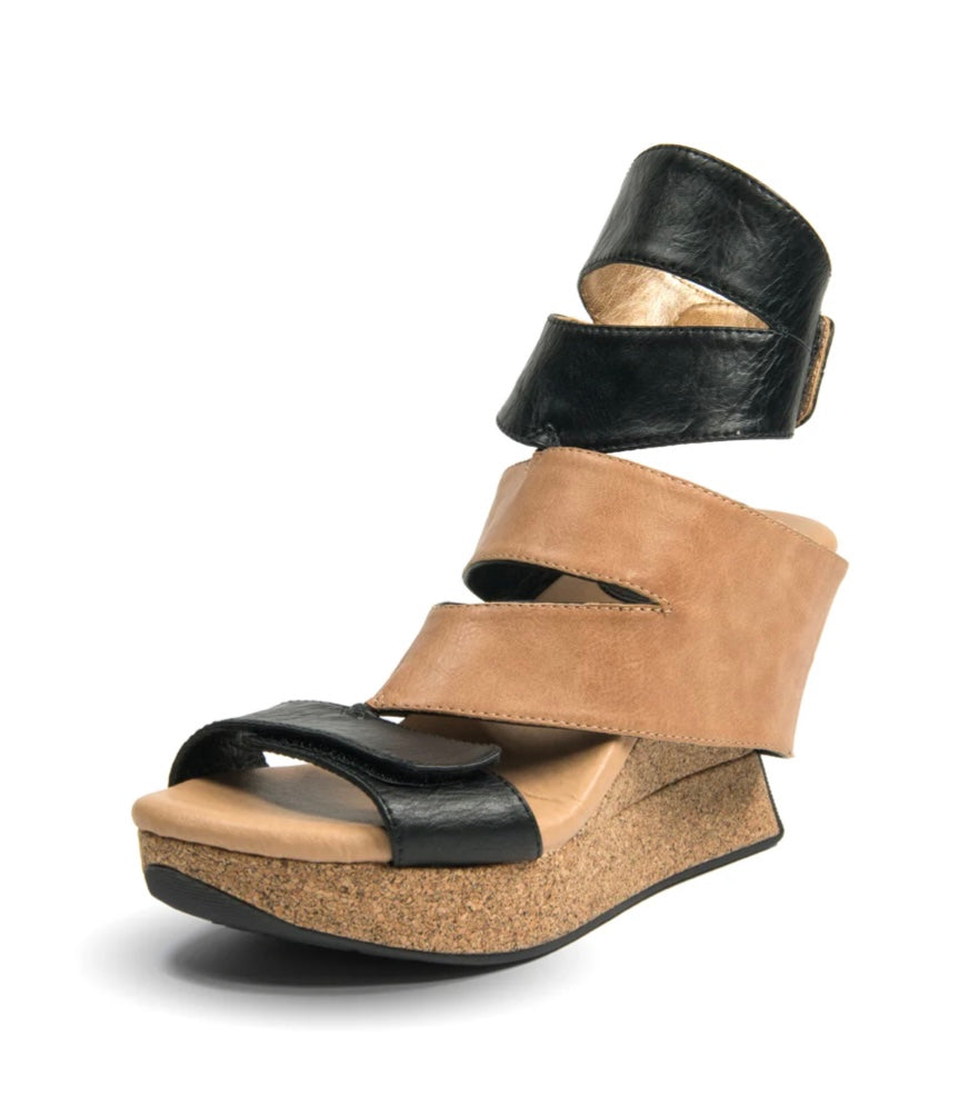 Black and beige wedge sandal