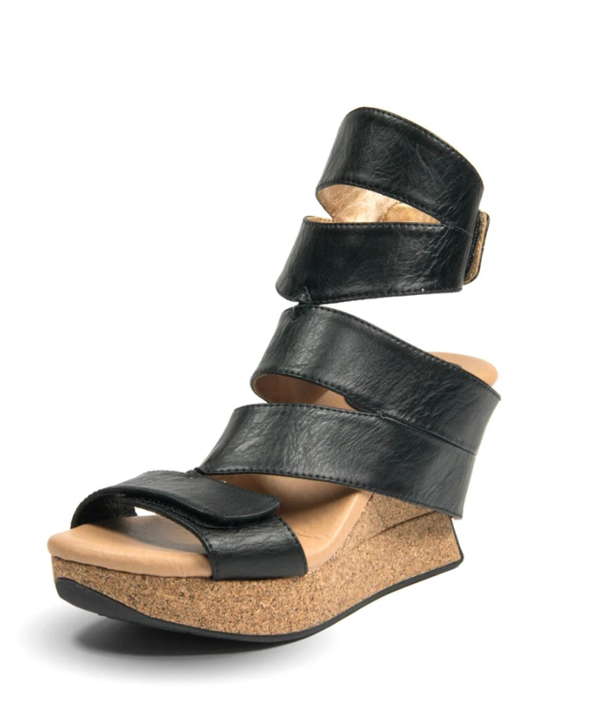 Black wedge sandal with cork sole