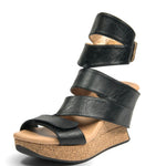 Black wedge sandal with cork sole