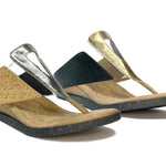 Sandals with gold & silver metallic straps close-up