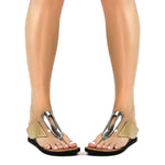 Sandals with gold & silver metallic straps model