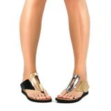 Sandals with gold & silver metallic straps alternate model