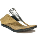 Sandals with gold & silver metallic straps front view