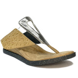 Sandals with gold & silver metallic straps front view