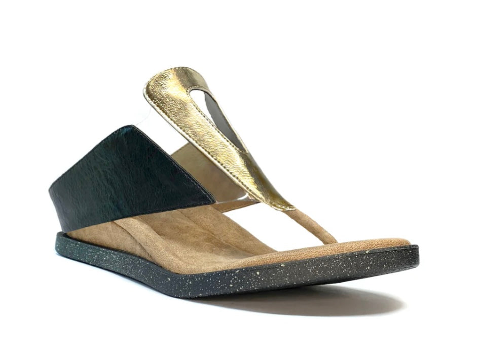 Sandals with gold & silver metallic straps front view alternate
