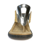 Sandals with gold & silver metallic straps toe box