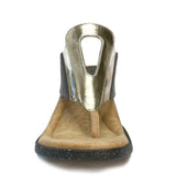 Sandals with gold & silver metallic straps toe box alternate