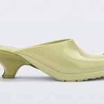 Chartreuse slip-on kitten heel close-up