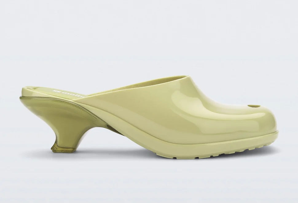 Chartreuse slip-on kitten heel close-up