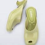 Chartreuse slip-on kitten heel top & side view