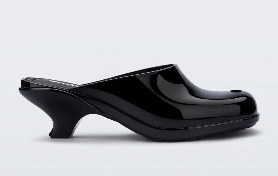 Black slip-on kitten heel close-up