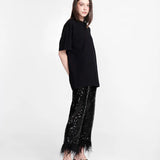 Black slip-on kitten heel model full view