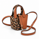 Faux Leather Two Tone Mini Crossbody Bucket Bag