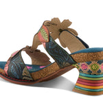 Colorful open-back heel with floral designs and rainbow colors alternate heel view