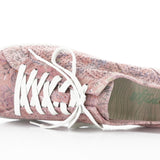 Pink & mauve floral patterned sneaker with white sole top view