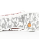 Pink & mauve floral patterned sneaker with white sole bottom view