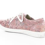 Pink & mauve floral patterned sneaker with white sole inner side view